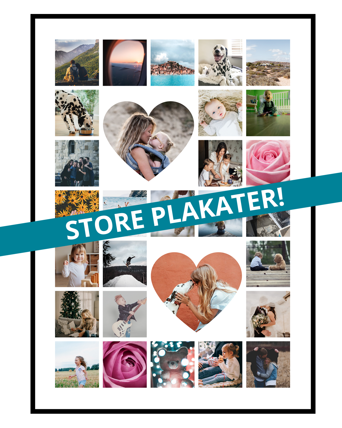 Se Fotocollage med 27 mindre og 2 store billede - vi designer for dig hos PlakatTrykkeren.dk