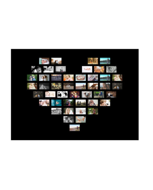 Hjertecollage fra Plakattrykkeren med 46 billeder og sort baggrund