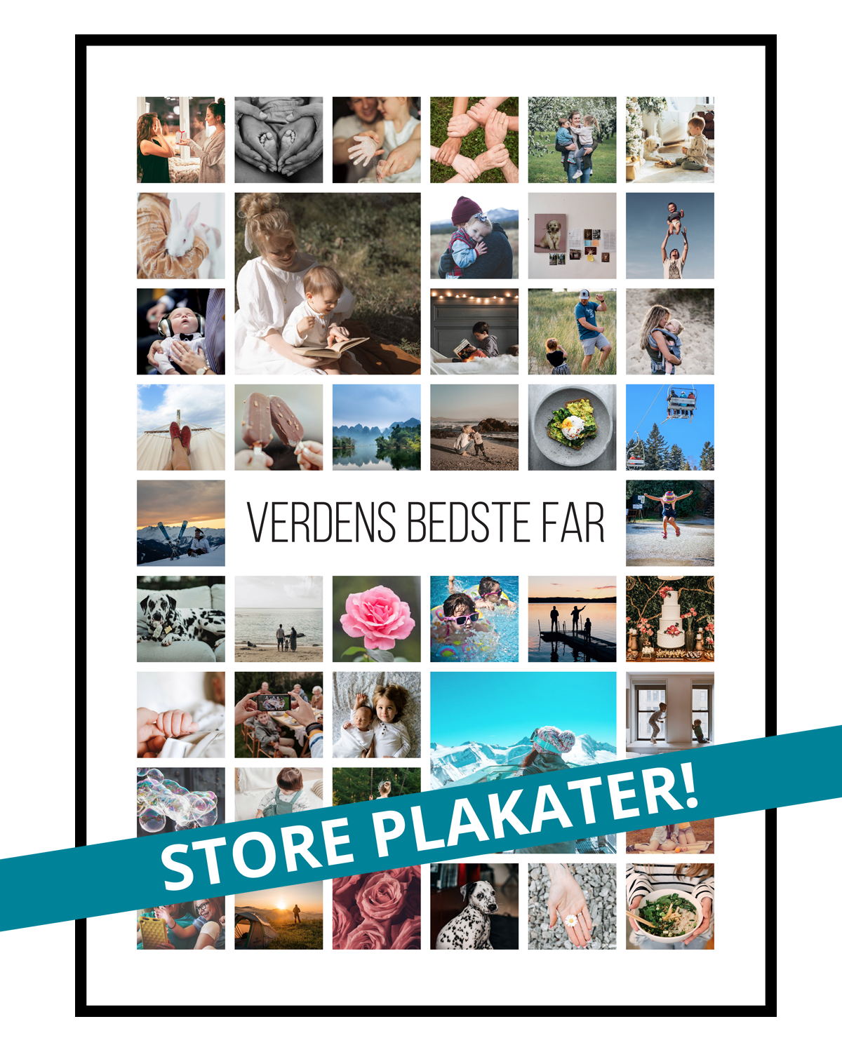 Fotocollager som plakat med dit liv - Hos Plakattrykkeren.dk
